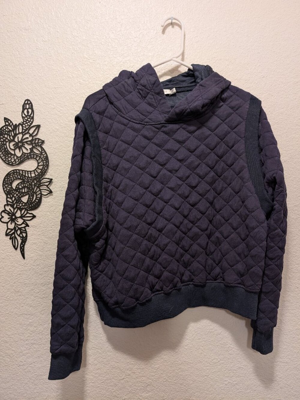 Navy Quilted Hoodie with shoulder detail